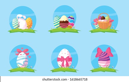 set of easter eggs, happy easter vector illustration design