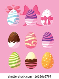set of easter eggs, happy easter vector illustration design
