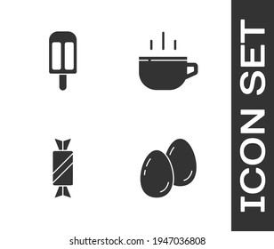Set Easter eggs, Ice cream, Candy and Coffee cup icon. Vector