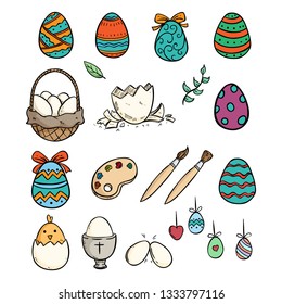 set of easter eggs icons with colorful doodle style
