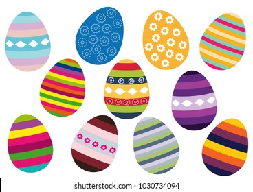 Set of Easter eggs icons on white background, colorful