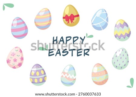 Set of Easter Eggs illustration, cartoon vector style easter egg with different designs, stripes, spiral, polka dots, floral, zigzag, cracked, and golden egg with bow ribbon