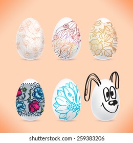 Set of Easter eggs with the image of colored patterns with shadows.