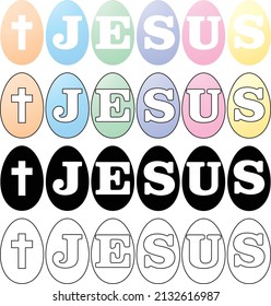 set of Easter eggs imprinted with Jesus