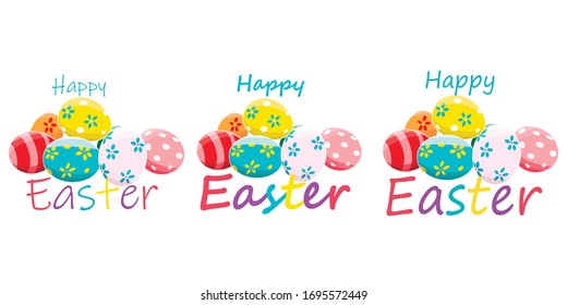 Set of Easter eggs with the inscription "Happy Easter." Easter card. Vector illustration.