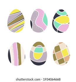 A set of Easter eggs isolated on a white background. The Easter concept is executed in trendy colors.