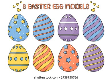 Set of Easter eggs isolated on white background. Spring holiday. Vector Illustration. Colourful Easter egg set on a white background.