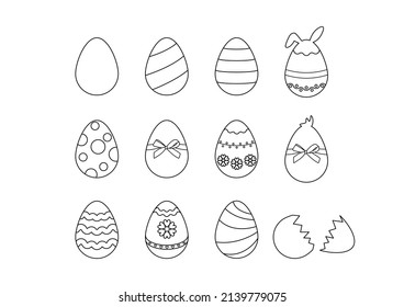 Set of Easter eggs isolated on white background. Vector illustration.