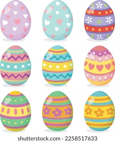 Set of Easter eggs isolated on white background. Vector illustration.