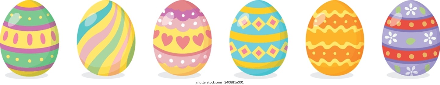 Set of Easter eggs isolated on a white background. Vector illustration.