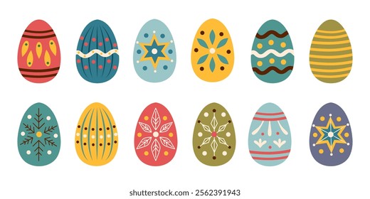 Set of Easter eggs isolated on white background. Easter eggs with patterns. Vector hand drawn cliparts.