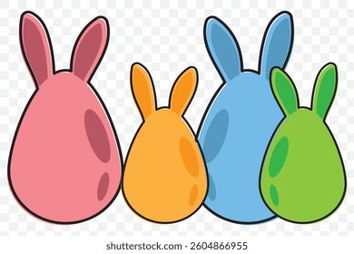 Set of Easter eggs isolated on Transparent background. Easter colorful design. Liner, Bunny Ear style. Flat minimalistic vector illustration. EPS 10.