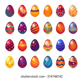 Set of Easter Eggs Isolated on White. Vector Bright Illustration