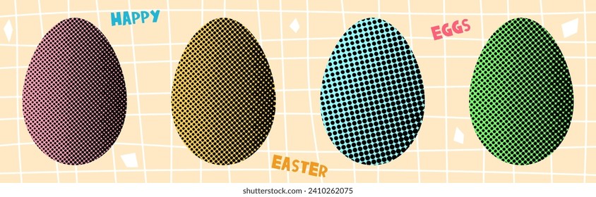 Set of Easter eggs made with halftone design. Colorful Easter eggs.
