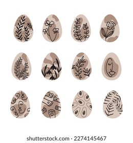 Set of Easter eggs in minimal style. Simple hand painted eggs clip-art. Happy spring holidays!