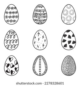 Set of Easter eggs in minimal style. Simple hand painted eggs clip-art. Happy spring holidays!