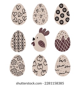 Set of Easter eggs in minimal style. Simple hand painted eggs clip-art. Happy spring holidays!