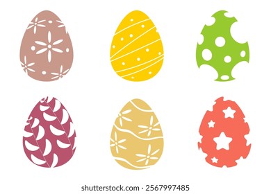 Set of Easter eggs on isolated background.Colored chicken eggs with ornament.