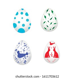Set of easter  eggs  on them isolated on a white background. Stock vector illustration for decoration and design, children's books and coloring, stickers, fabrics, packaging