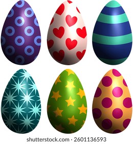 set of easter eggs on transparent background 3d