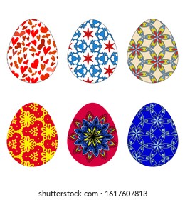 Set of Easter eggs with ornaments. Decoration and symbol of Easter. happy Easter. spring religious holiday. Flat images. Vector illustration