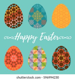Set of Easter eggs with ornaments and patterns. Vector illustration. Design Template of card for Easter holidays.