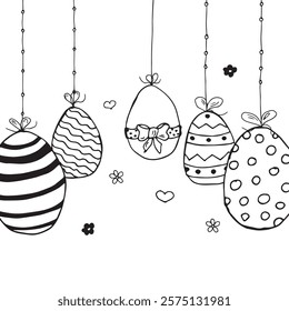 Set of easter eggs. Outline decorative sketches easter eggs for gifts, cards. Hand drawn vector illustration