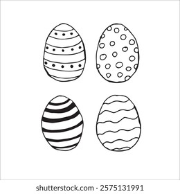 Set of easter eggs. Outline decorative sketches easter eggs for gifts, cards. Hand drawn vector illustration