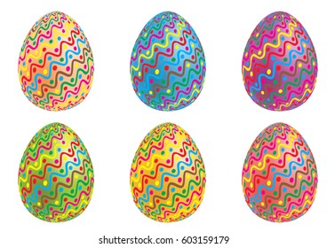 Set of the Easter eggs painted with waves