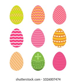 Set of easter eggs in pastel colors with zigzag pattern