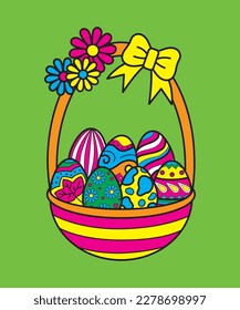 Set of Easter eggs pattern in a Easter egg basket with colorful