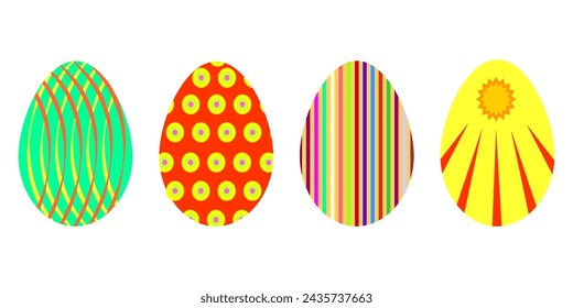 A set of Easter eggs with a pattern in a flat style. On a white background. Vector design
