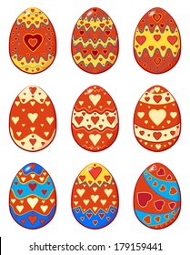 Set of Easter eggs with pattern hearts. Vector Illustration EPS10