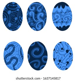 Set of easter eggs with a pattern on an isolated white background. Delicate, cute color palette. Happy easter. Greeting card design element and more. Digital, stock, vector, hand drawn illustration. 