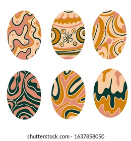 Set of easter eggs with a pattern on an isolated white background. Delicate, cute color palette. Happy easter. Greeting card design element and more. Digital, stock, vector, hand drawn illustration. 