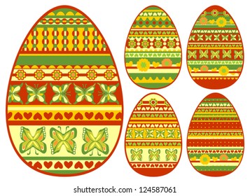Set of Easter Eggs with Patterns on White Background, Vector Version