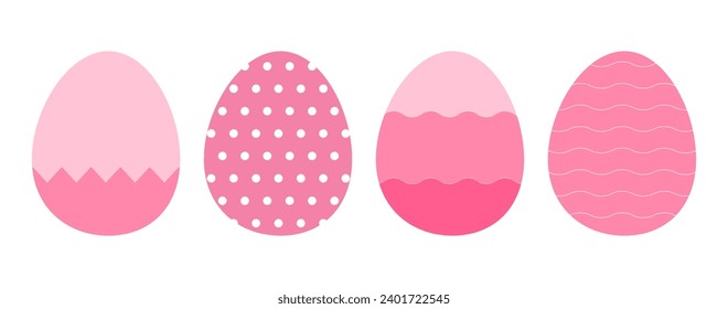 Set of easter eggs in pink isolated on white background.Collection of cute pink egg vector graphic illustration.