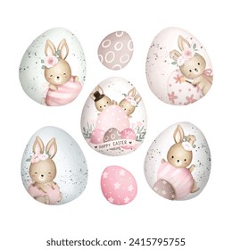 Set of Easter Eggs with Easter Rabbit