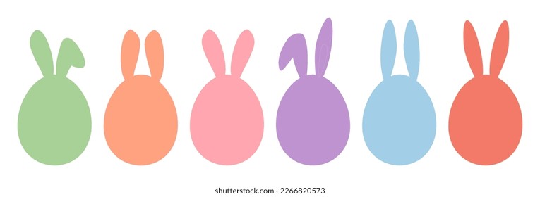 Set of Easter eggs with rabbit ears icon signs isolated on white background vector illustration.