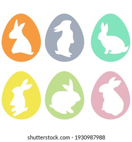 Set of easter eggs with rabbit silhouette. Vector illustration.