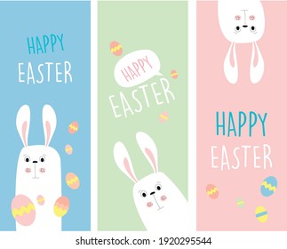 Set of easter eggs and rabbits. Happy Easter Day. Vectorial illustration.