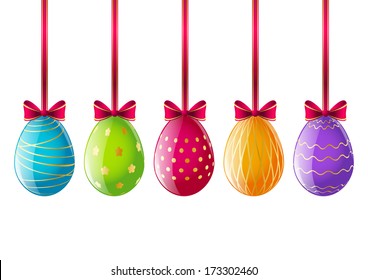 Set of Easter eggs with ribbons