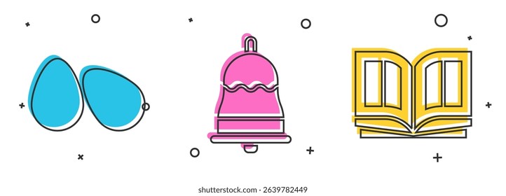 Set Easter eggs, Ringing bell and Holy bible book icon. Vector