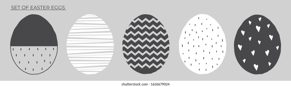 Set of easter eggs in scandinavian style with patterns of different colors