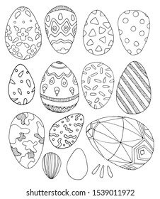 set of easter eggs in the schedule. Hand drawing in vector isolated on a white background. Egg shaped decorative items