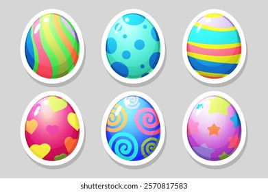 Set of Easter eggs stickers, flat design icons. Vector illustration