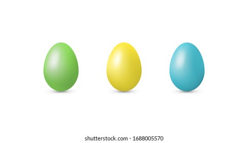 Set easter eggs with texture on white background. Vector isolated illustration with three icons of color eggs. For web design, banners, greeting cards, posters, decorating storefront, wrapping.