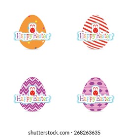 Set of easter eggs with texture and text. Vector illustration
