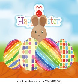 Set of easter eggs with texture and text. Vector illustration