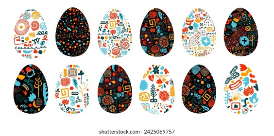 A set of Easter eggs with a trendy pattern. Happy Easter . hand drawing. Not AI. Vector illustration